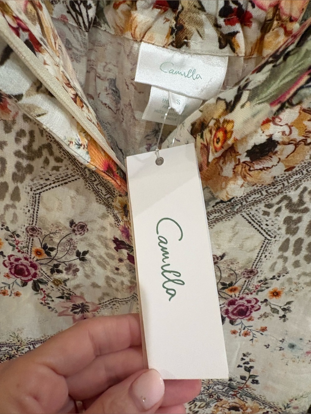 Camilla Cream Floral Wide-Leg Paper Bag Waist Palazzo Pants - Picture 3 of 6